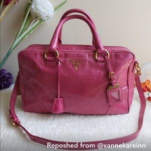 Authentic Prada Pink Leather Vitello Shine Shopping Tote Bag